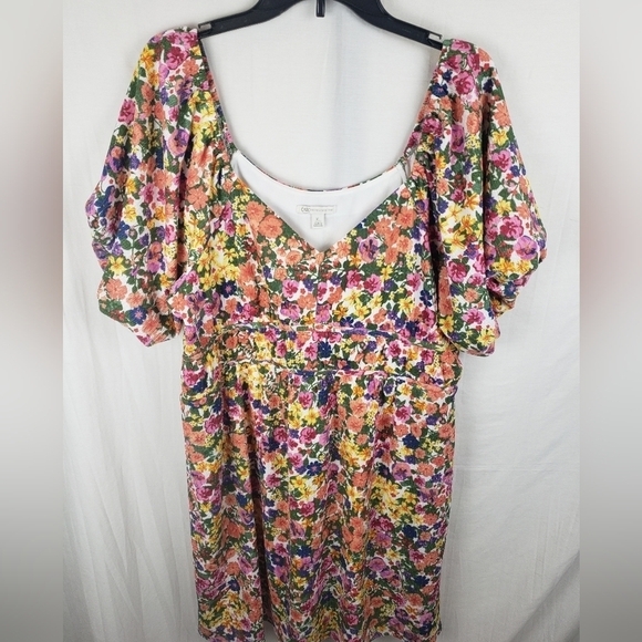 NWOT Cato Orange Multicolored Puff Short Sleeve Dress Sz XL - Picture 2 of 12